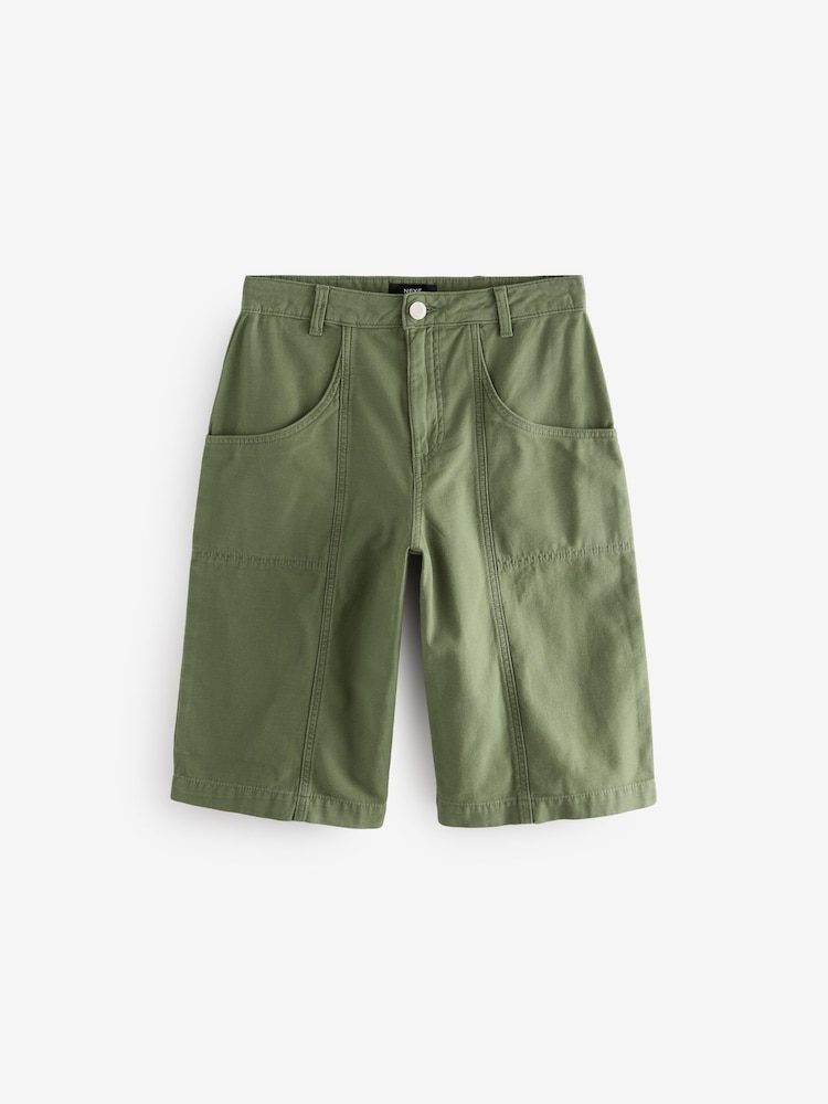 Khaki Green 100% Cotton Jort Shorts - Image 6 of 8