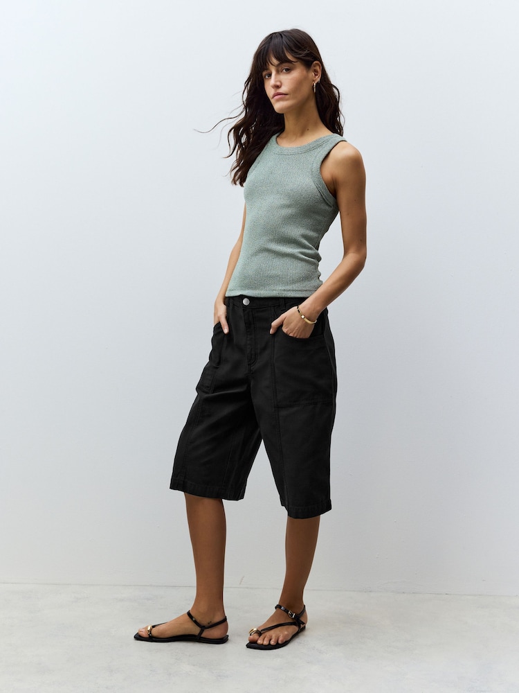 Black 100% Cotton Jort Shorts - Image 3 of 8
