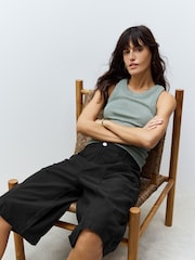 Black 100% Cotton Jort Shorts - Image 4 of 8