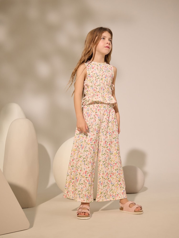 Ecru Floral Ditsy - Set aus Oberteil und Hose mit weitem Bein (3–16 J.) - Bild 1 von 4