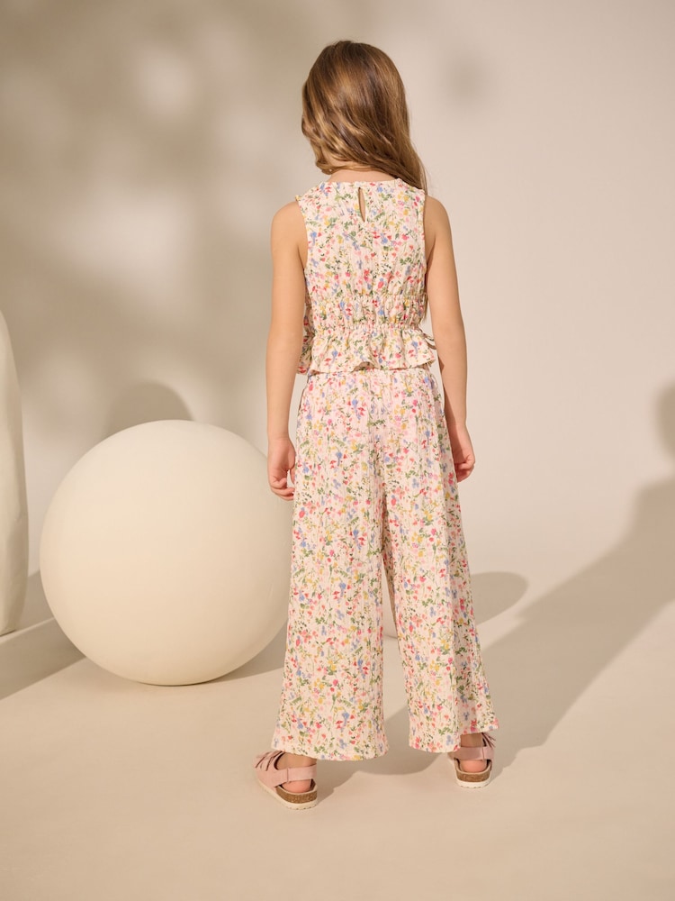 Ecru Floral Ditsy Top and Wide Leg Trousers Set (3-16yrs) - Image 3 of 4