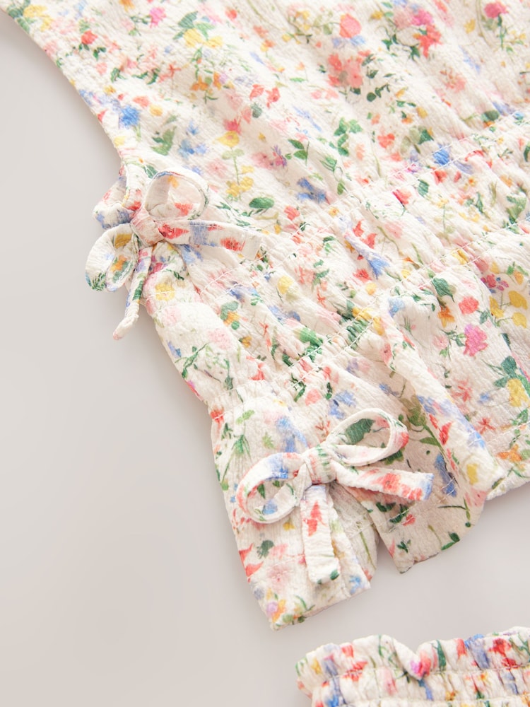 Ecru Floral Ditsy Top and Wide Leg Trousers Set (3-16yrs) - Image 9 of 9