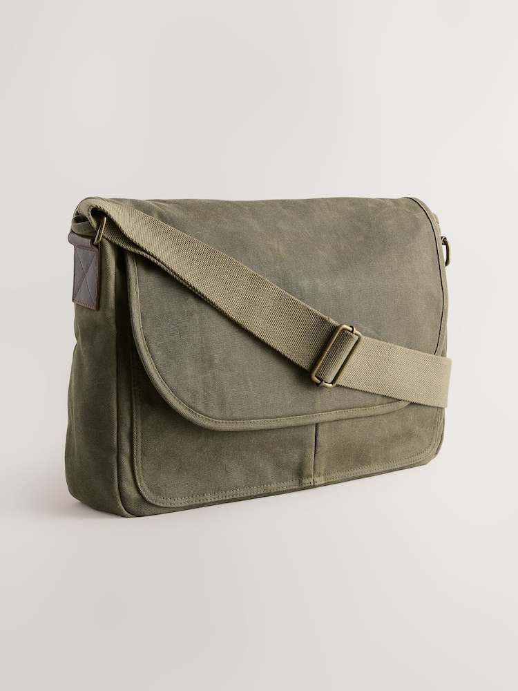 Green Wax Cotton Messenger Bag - Image 1 of 6