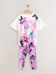 Black/Pink Graffiti T-Shirt And Sport Leggings Set (3-16yrs) - Image 3 of 5