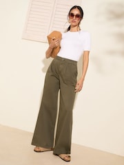 Friends Like These Khaki Green Wide Leg Pleat Front Chino Trousers - Image 1 of 4