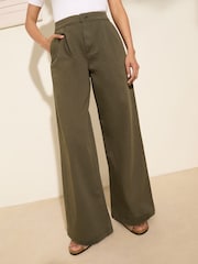 Friends Like These Khaki Green Wide Leg Pleat Front Chino Trousers - Image 2 of 4