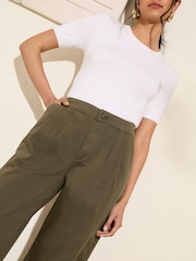 Friends Like These Khaki Green Wide Leg Pleat Front Chino Trousers - Image 3 of 4