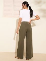 Friends Like These Khaki Green Wide Leg Pleat Front Chino Trousers - Image 4 of 4