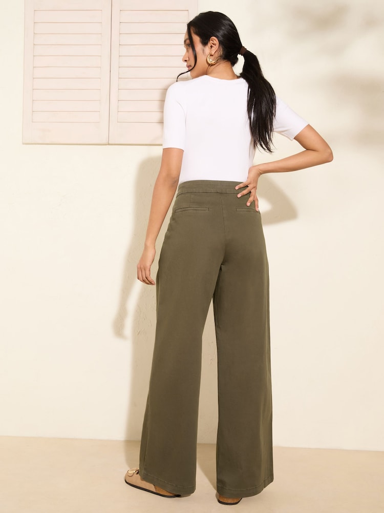 Friends Like These Khaki Green Wide Leg Pleat Front Chino Trousers - Image 4 of 4