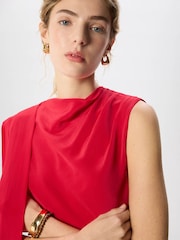 Whistles Red Cowl Neck Silk Drape Top - Image 3 of 5