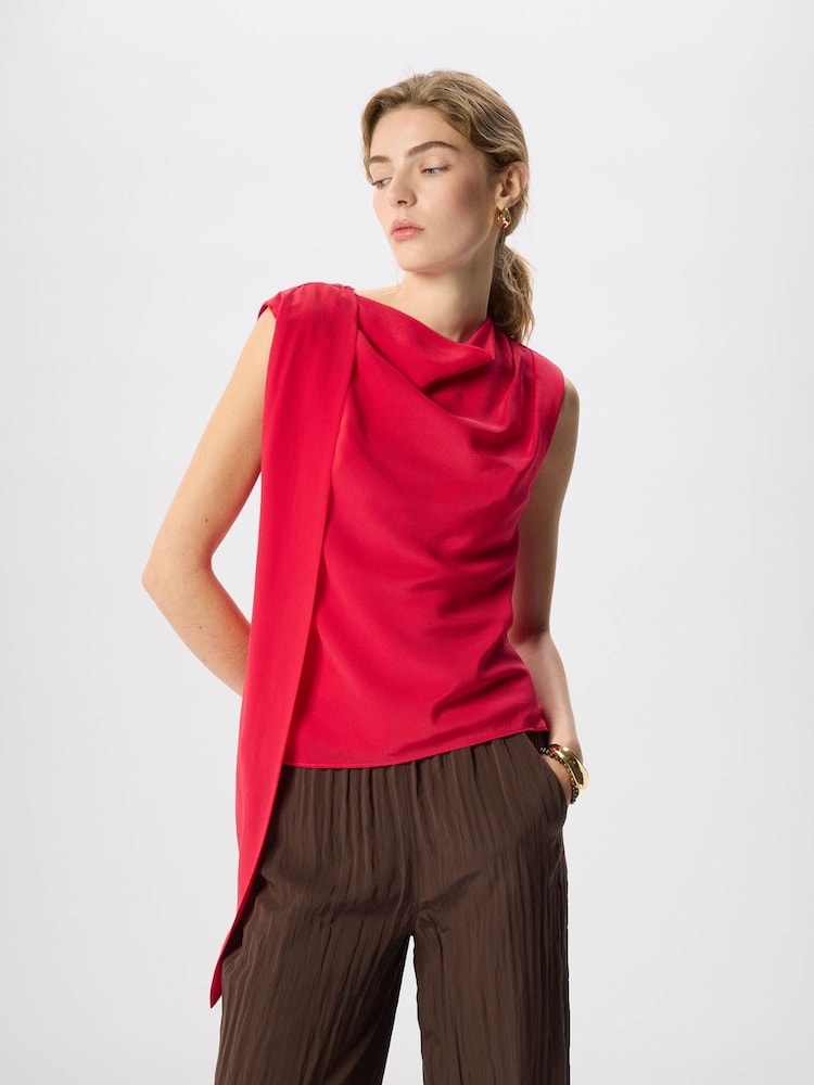 Whistles Red Cowl Neck Silk Drape Top - Image 5 of 5