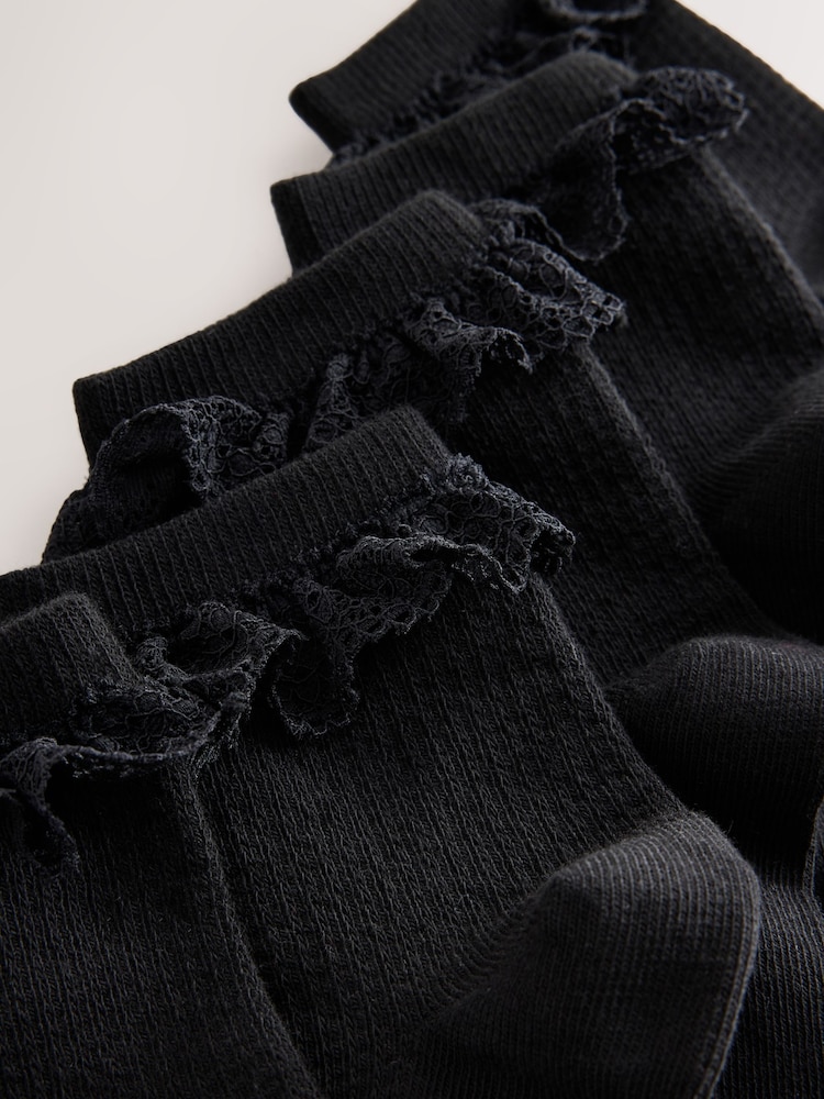 Black 5 Pack Cotton Rich Ruffle Ankle Socks - Image 2 of 3 Black 5 Pack Cotton Rich Ruffle Ankle Socks - Image 2 of 3
