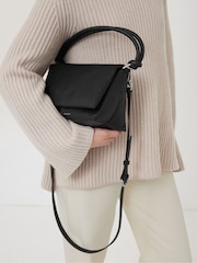 Jigsaw Black Leather Soft Padded Cross-Body Bag - Image 5 of 7