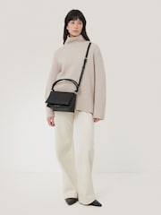 Jigsaw Black Leather Soft Padded Cross-Body Bag - Image 6 of 7