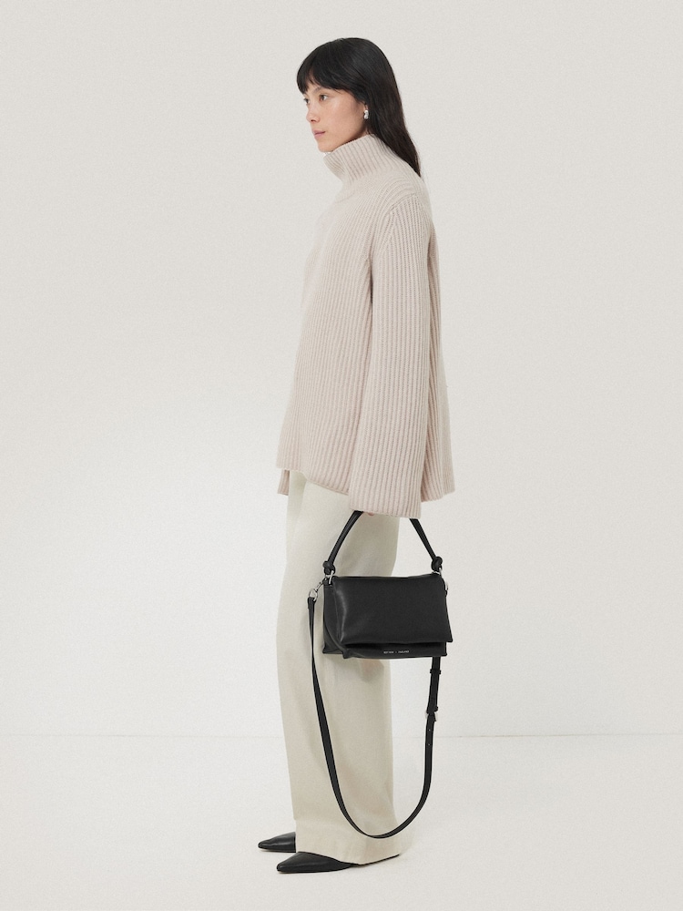 Jigsaw Black Leather Soft Padded Cross-Body Bag - Image 7 of 7