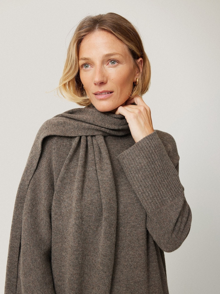 Jigsaw Brown Soft Wool Scarf Jumper Dress - Image 2 of 7
