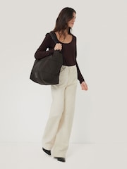 Jigsaw Brown Nylon Quilted Drawstring Tote Bag - Image 2 of 6