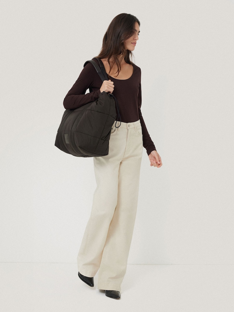 Jigsaw Brown Nylon Quilted Drawstring Tote Bag - Image 2 of 6