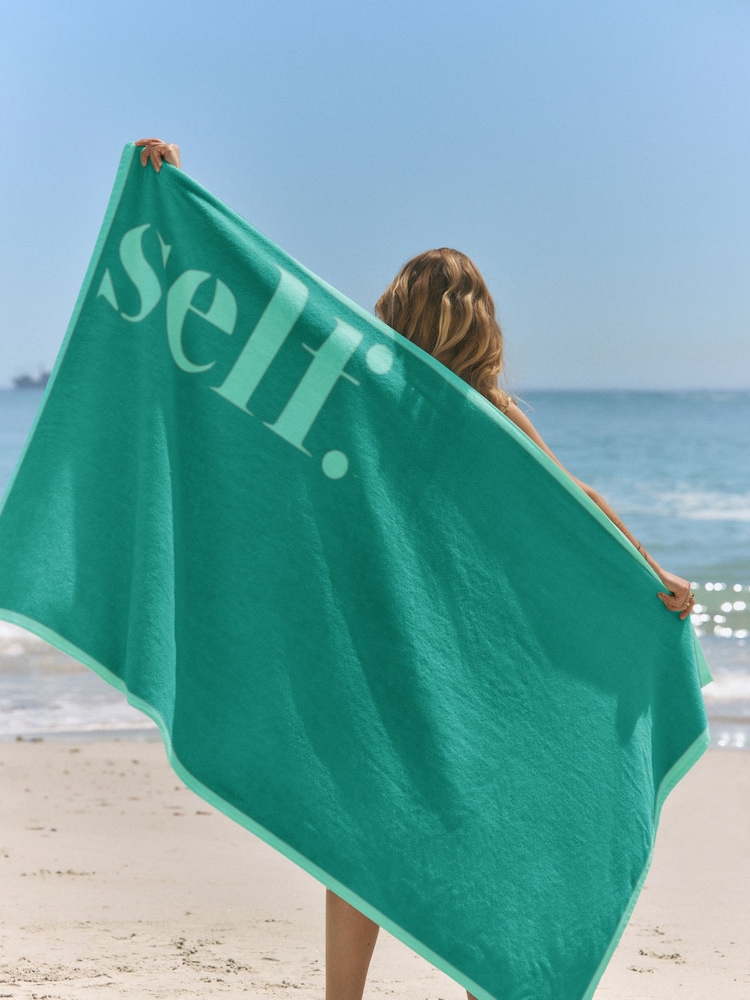 self. Green Logo Beach Towel 100% Cotton - Image 1 of 4