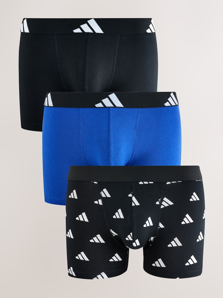 adidas Black/Navy Active Flex Cotton Trunks 3 pack - Image 1 of 4