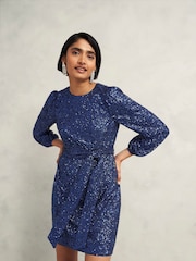 Hobbs Blue Bette Sequin Dress - Image 1 of 4