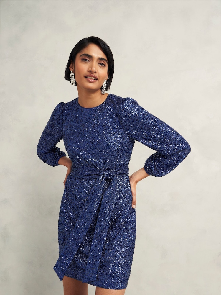 Hobbs Blue Bette Sequin Dress - Image 1 of 4 Hobbs Blue Bette Sequin Dress - Image 1 of 4