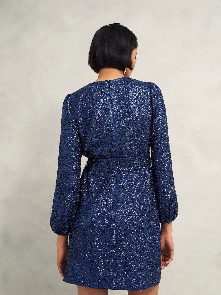Hobbs Blue Bette Sequin Dress - Image 2 of 4 Hobbs Blue Bette Sequin Dress - Image 2 of 4