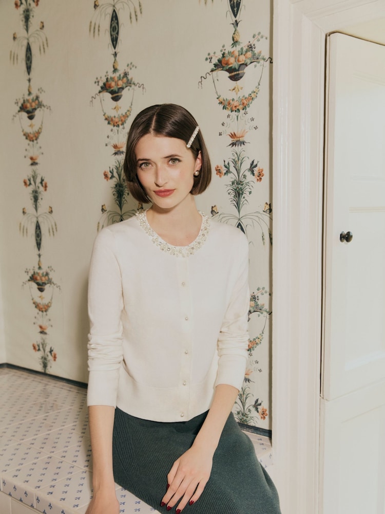 Hobbs Cream Oakley Beaded Cardigan - Image 1 of 6 Hobbs Cream Oakley Beaded Cardigan - Image 1 of 6