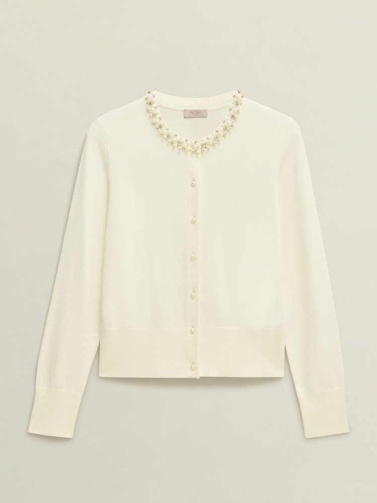 Hobbs Cream Oakley Beaded Cardigan - Image 6 of 6
