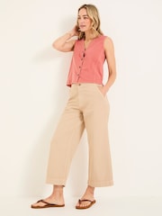 FatFace Hove Stone Wide Leg Cropped Trousers - Image 1 of 6