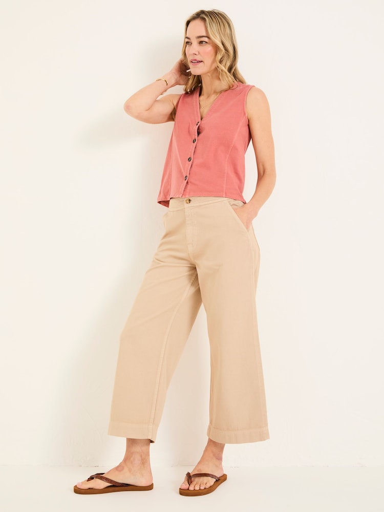 FatFace Hove Stone Wide Leg Cropped Trousers - Image 1 of 6