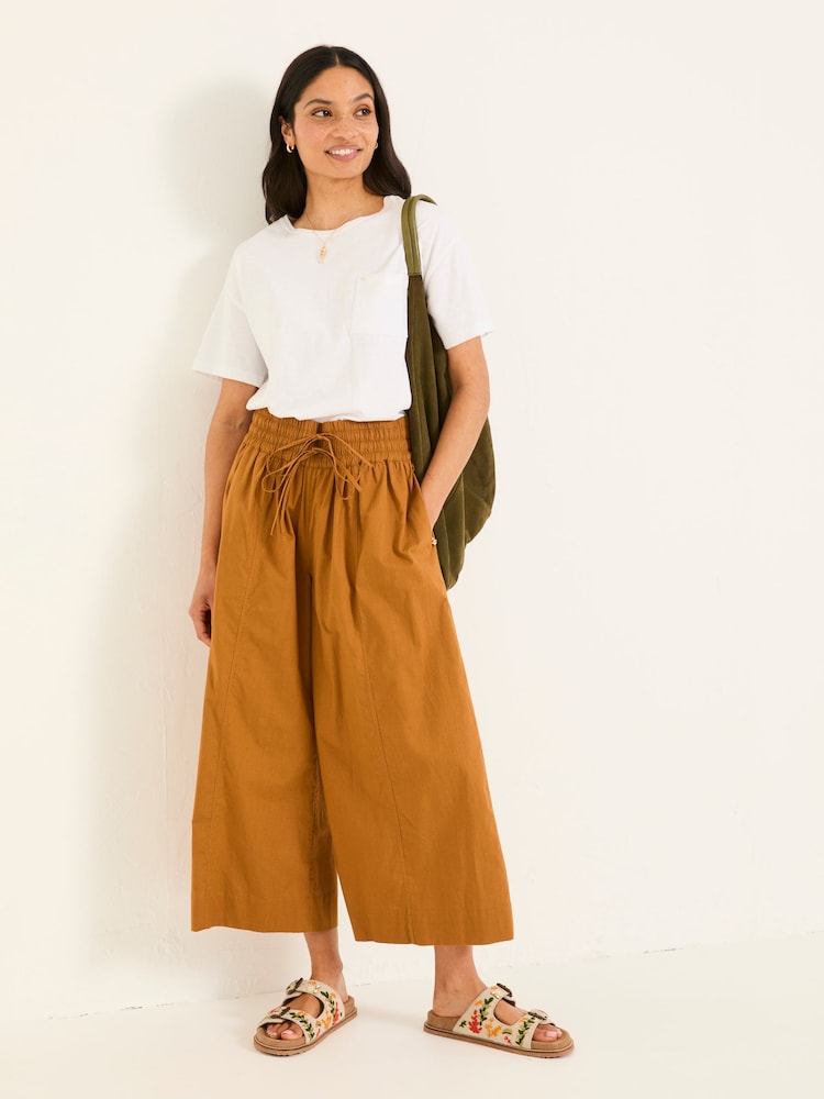 FatFace Aubreay Tan Brown Wide Leg Cropped Trousers - Image 1 of 5