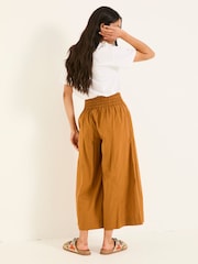 FatFace Aubreay Tan Brown Wide Leg Cropped Trousers - Image 2 of 5