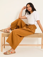 FatFace Aubreay Tan Brown Wide Leg Cropped Trousers - Image 3 of 5