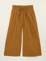 FatFace Aubreay Tan Brown Wide Leg Cropped Trousers - Image 5 of 5