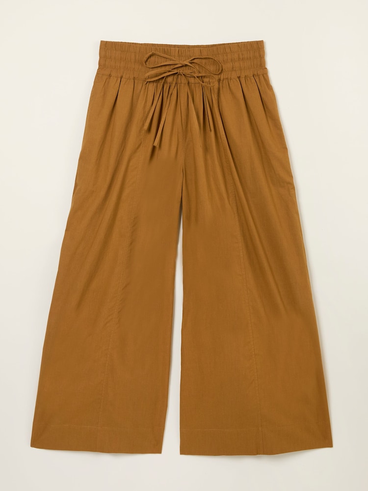 FatFace Aubreay Tan Brown Wide Leg Cropped Trousers - Image 5 of 5