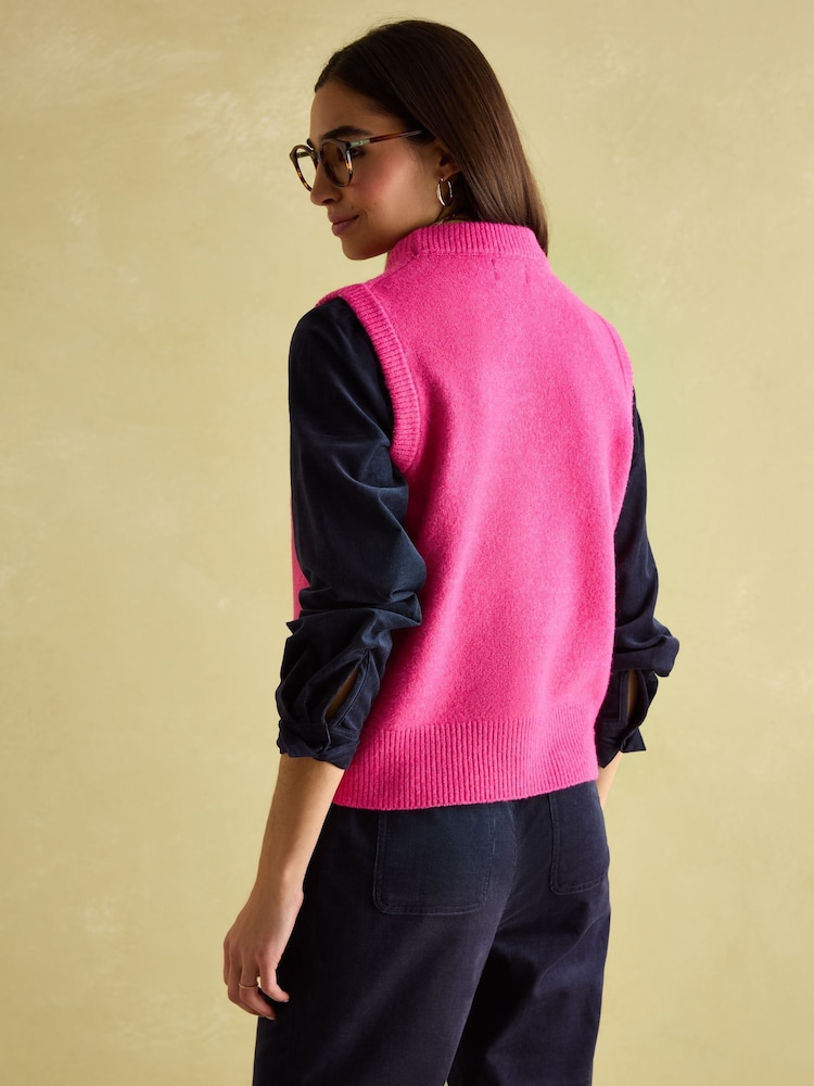 Joules Holly Bright Pink Regular Fit Knitted Vest - Image 2 of 8