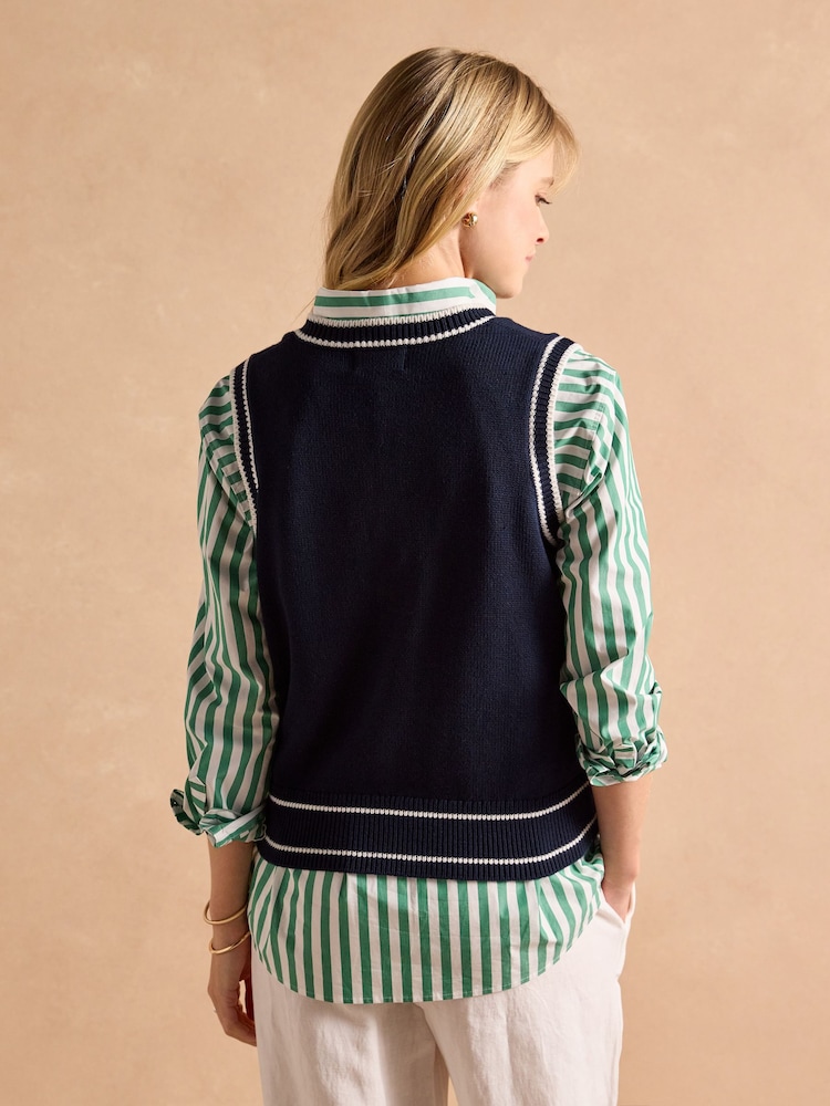 Joules Jonty Navy Intarsia Fox Knitted Cotton Vest - Image 3 of 9