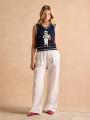 Joules Jonty Navy Intarsia Fox Knitted Cotton Vest - Image 4 of 9