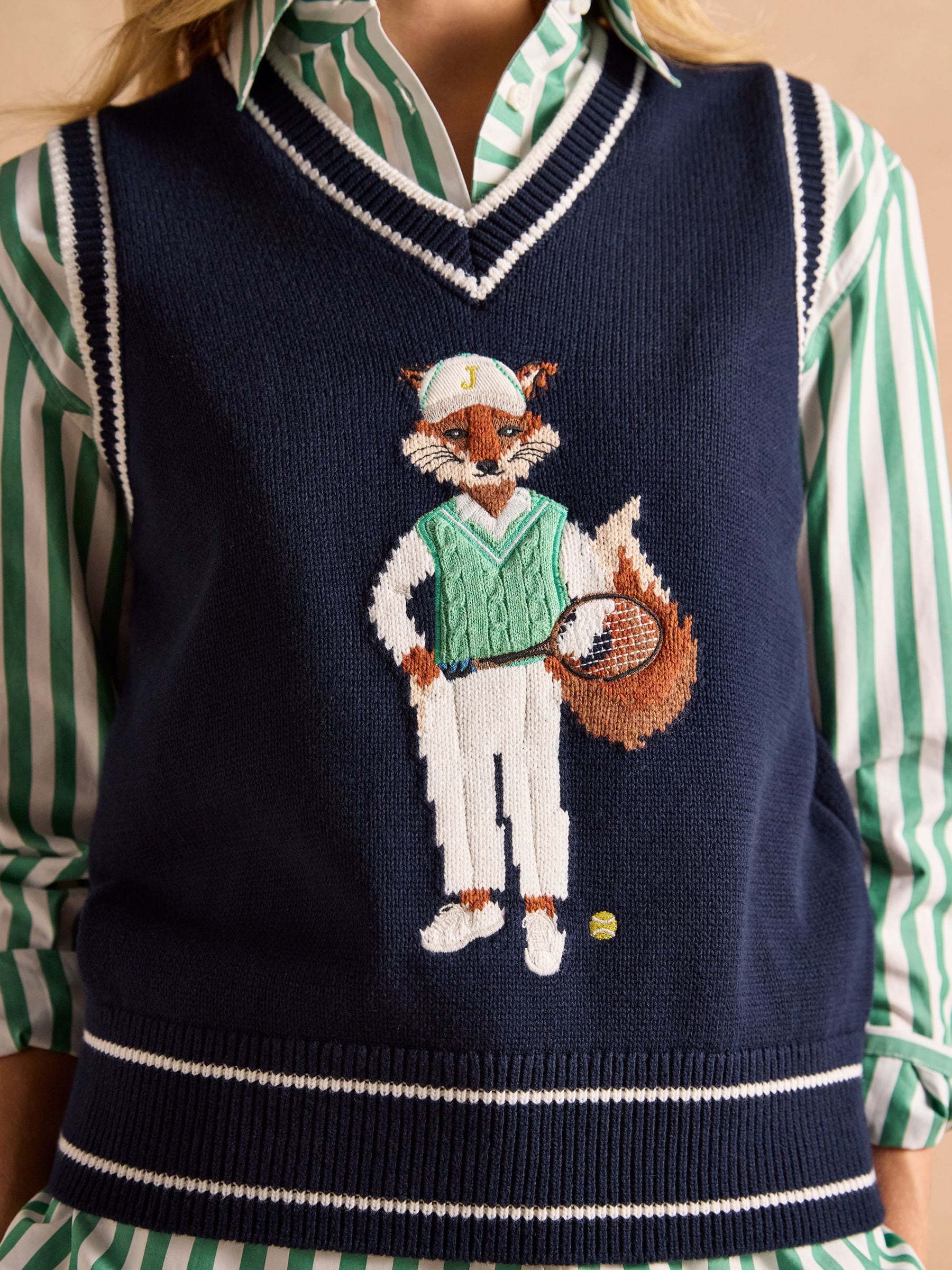 Buy Joules Jonty Navy Intarsia Fox Knitted Cotton Vest from Next USA