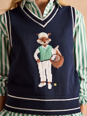 Joules Jonty Navy Intarsia Fox Knitted Cotton Vest - Image 7 of 9