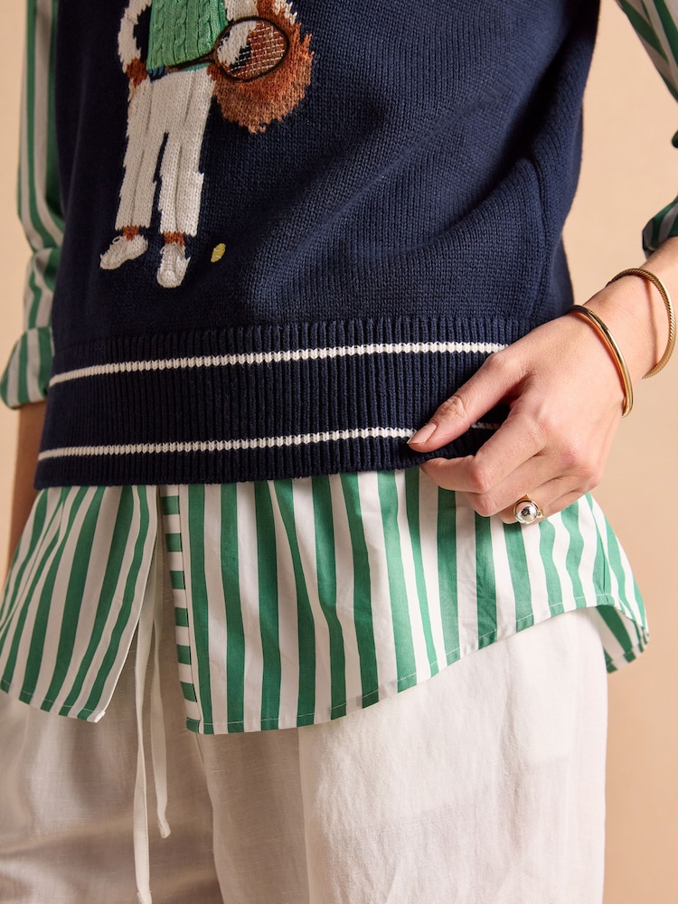 Joules Jonty Navy Intarsia Fox Knitted Cotton Vest - Image 7 of 9