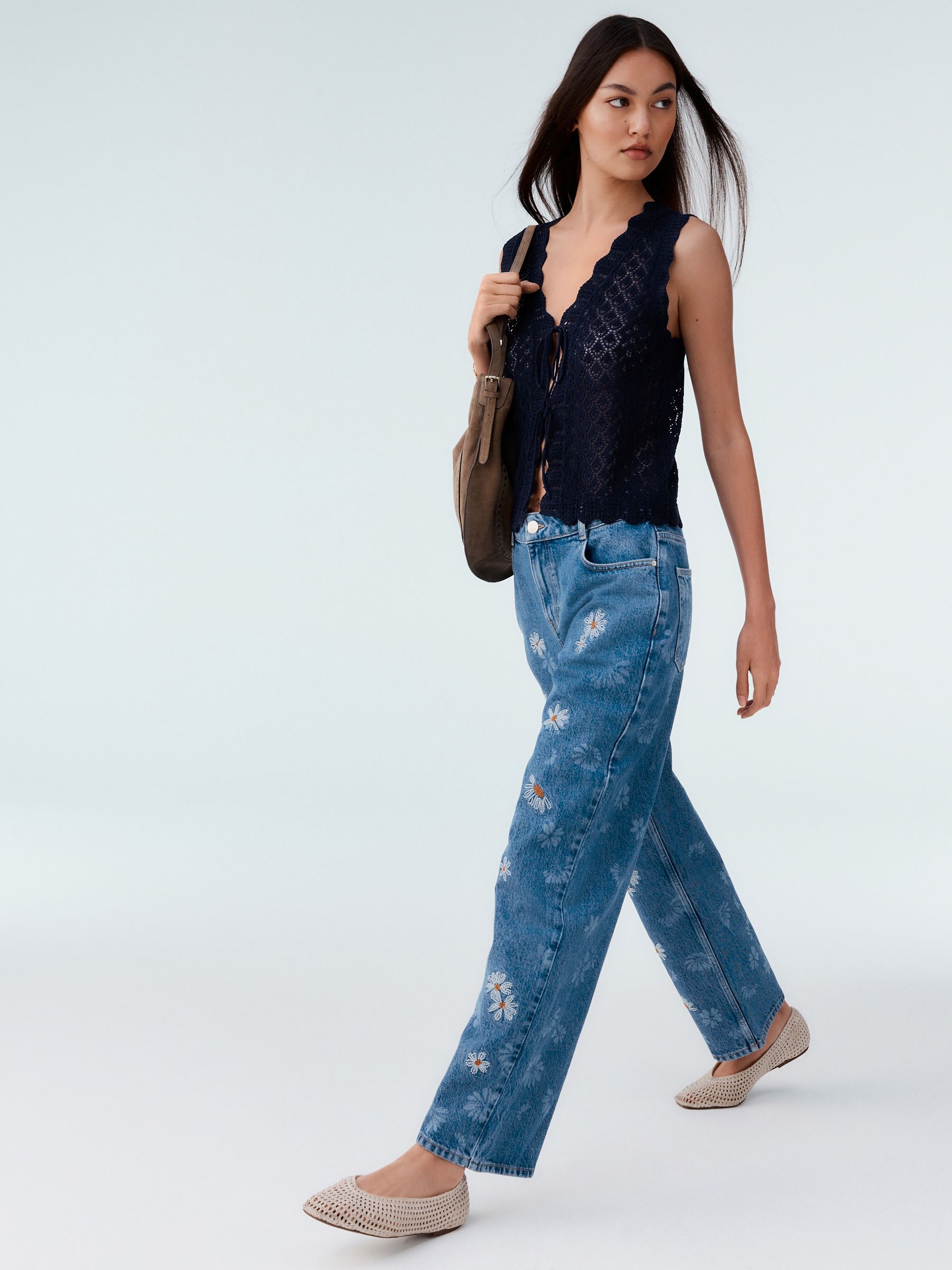 Buy Blue Navy Lace Knit Tie Front Vest with Linen from Next USA