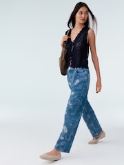 Blue Navy Lace Knit Tie Front Vest with Linen - Image 3 of 8