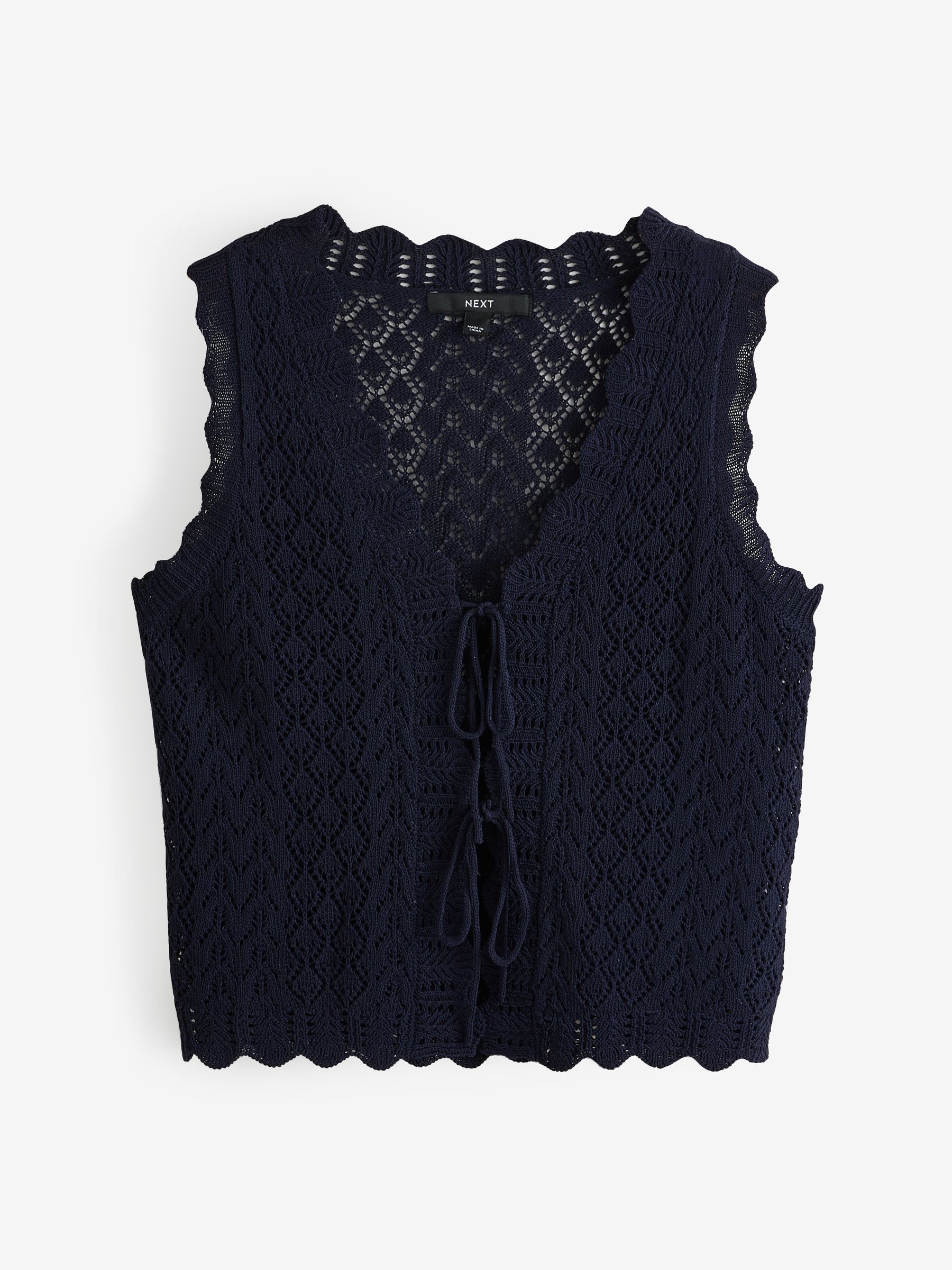 Buy Blue Navy Lace Knit Tie Front Vest with Linen from the Next UK
