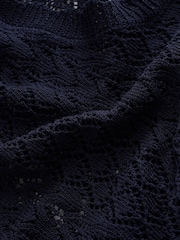 Blue Navy Lace Knit Tie Front Vest with Linen - Image 7 of 8