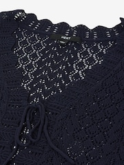 Blue Navy Lace Knit Tie Front Vest with Linen - Image 8 of 8