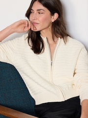 أبيض Ecru - Knitted Zip-Up Bomber Jacket with Cotton - صورة 1 من 8