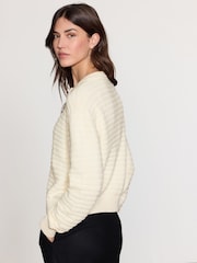 أبيض Ecru - Knitted Zip-Up Bomber Jacket with Cotton - صورة 3 من 8