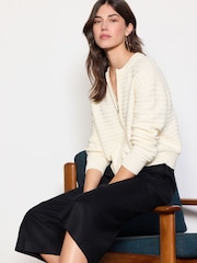 أبيض Ecru - Knitted Zip-Up Bomber Jacket with Cotton - صورة 4 من 8